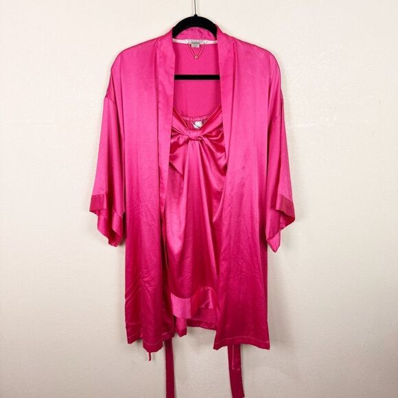Victorias Secret Pink Robe Nightgown Slip Sexy Set Pink Large - Picture 1 of 11